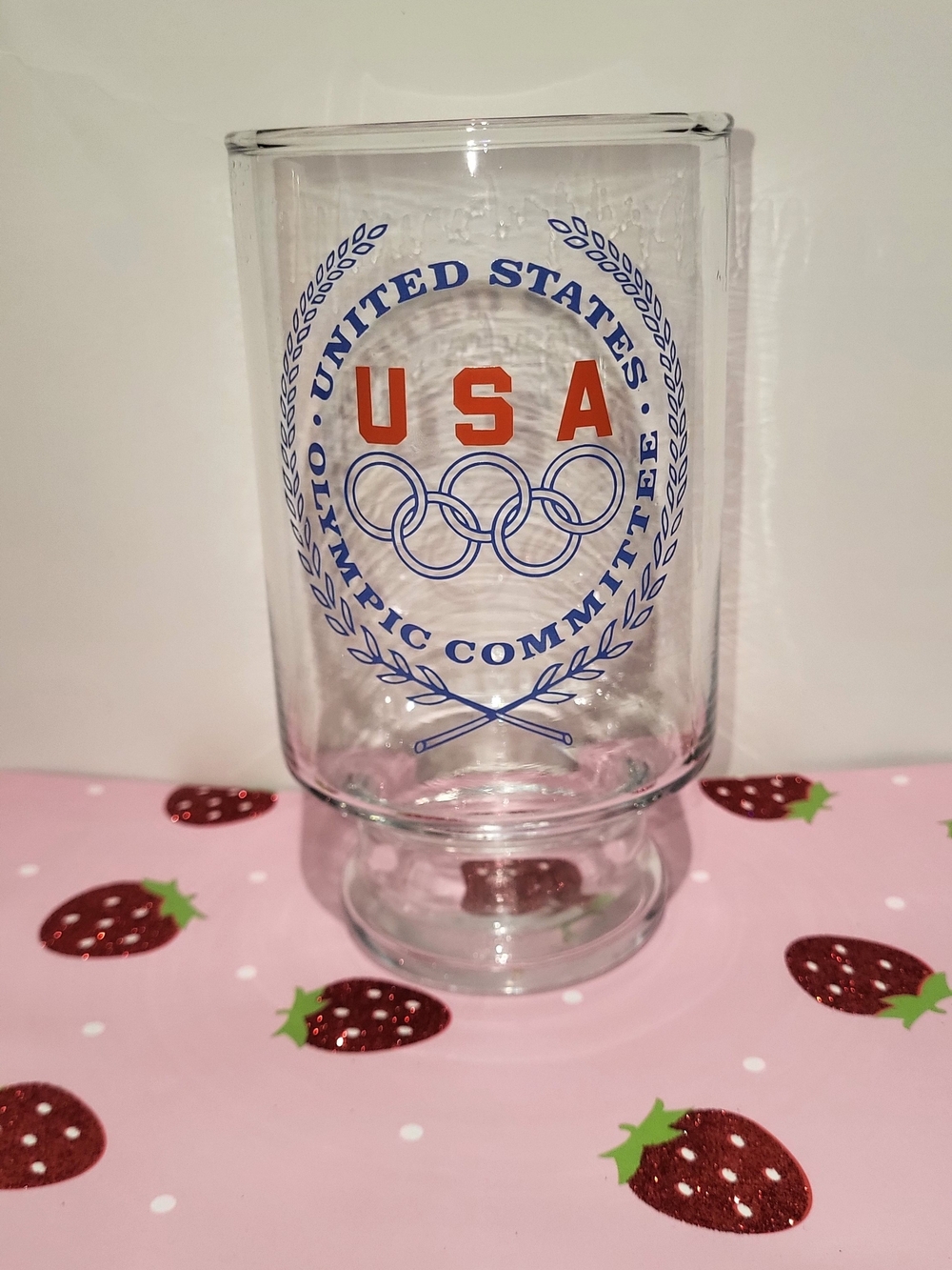 USA Olympic Committee Clear Glass Tumbler - Red & Blue Accent